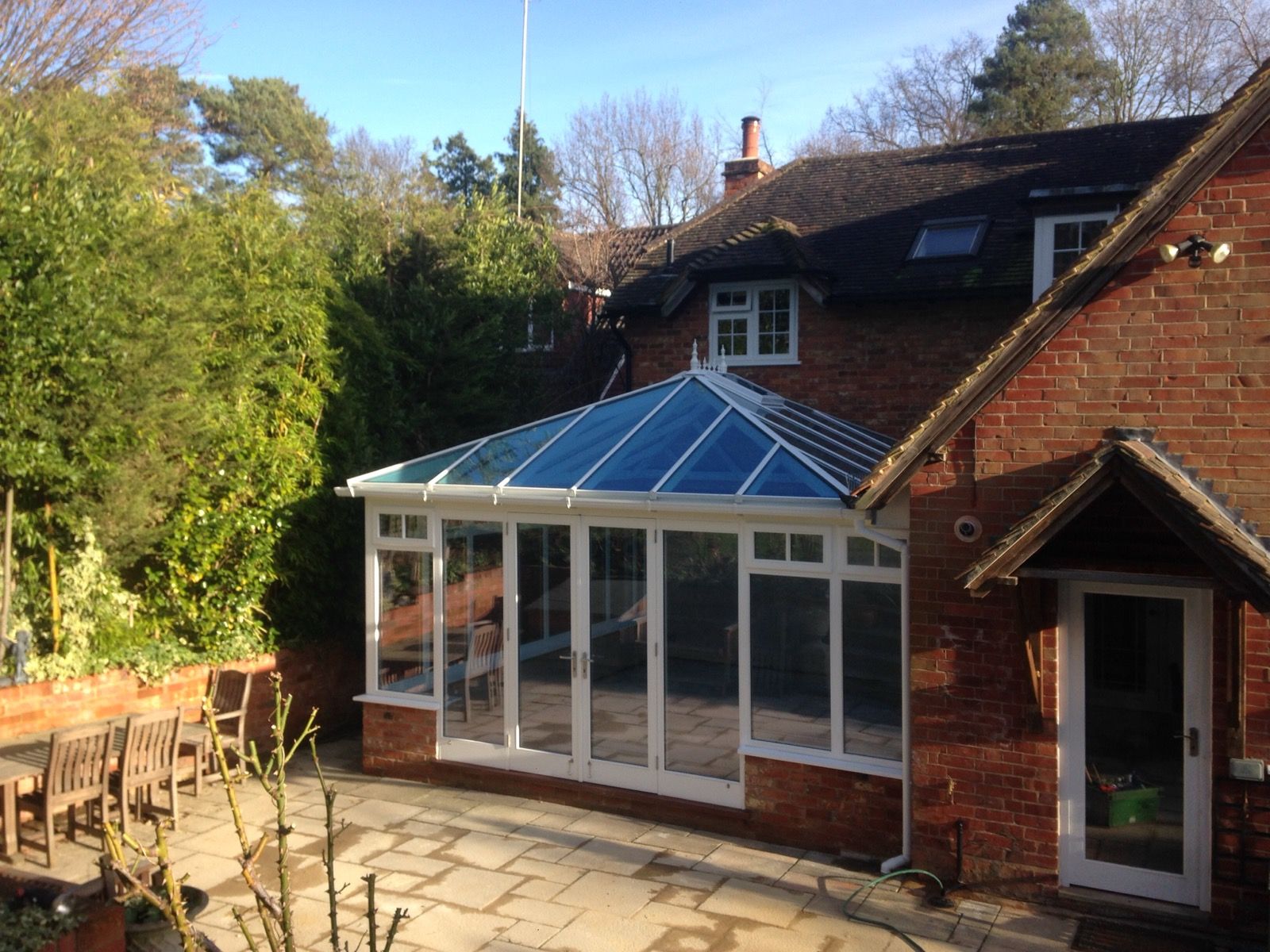 Glass roof lantern garden room exterior