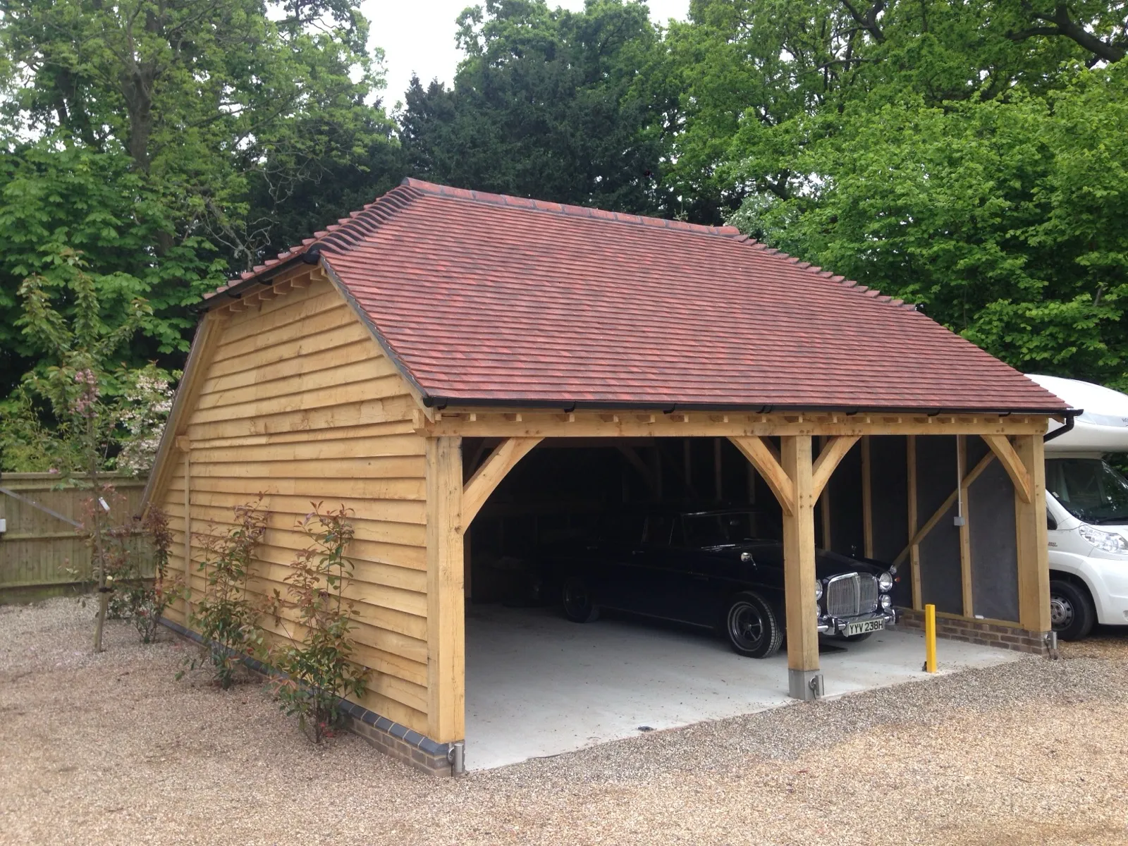 Oak framed four bay garage doors