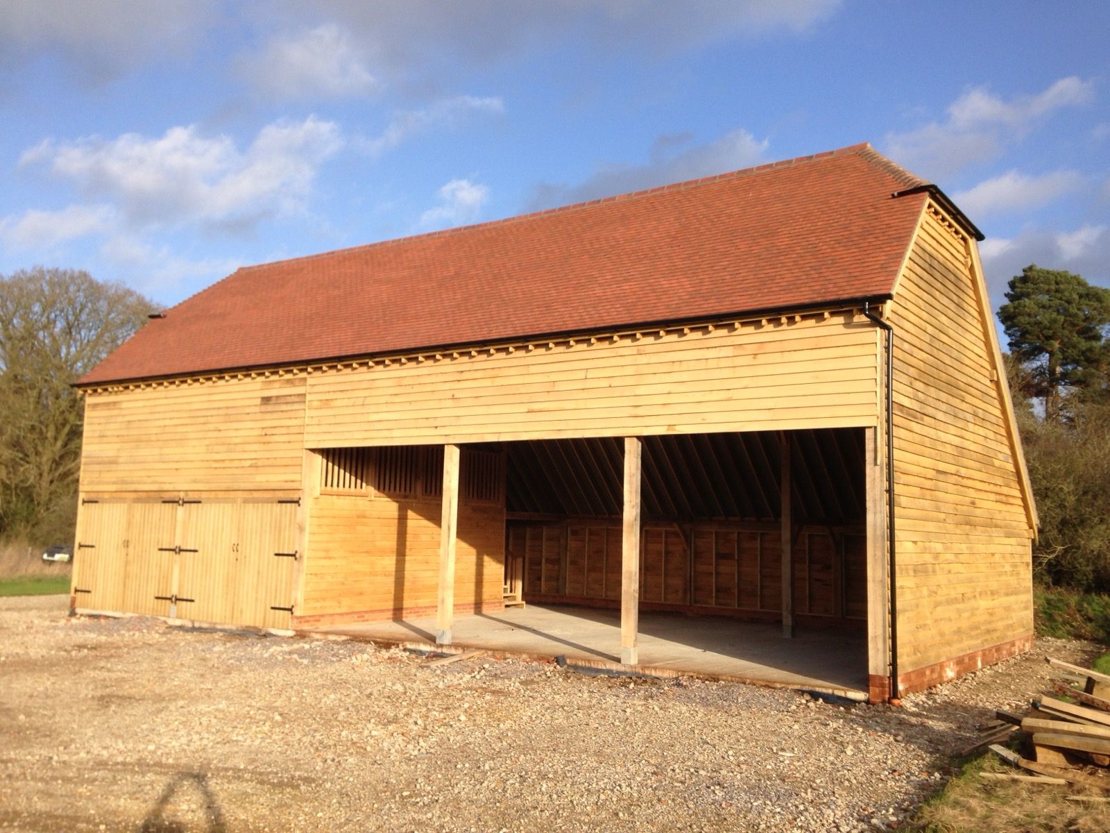 Oak framed cart barn threshing