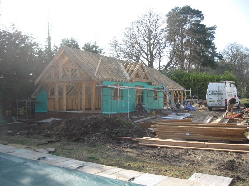 Oak framed garage construction