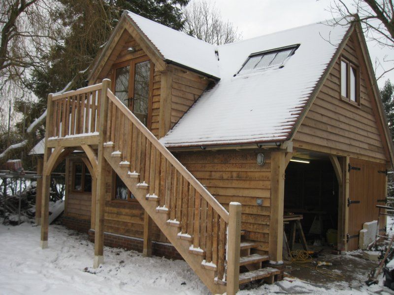 Oak framed garage external staircase