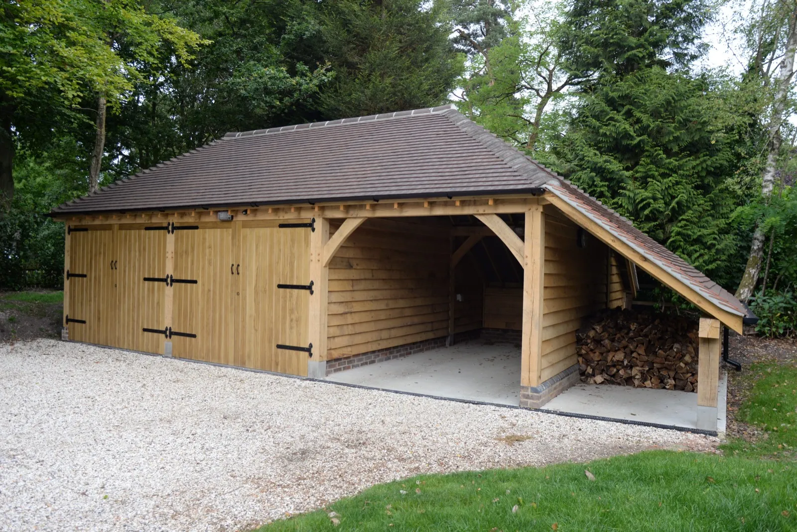 Oak framed garage log store bay