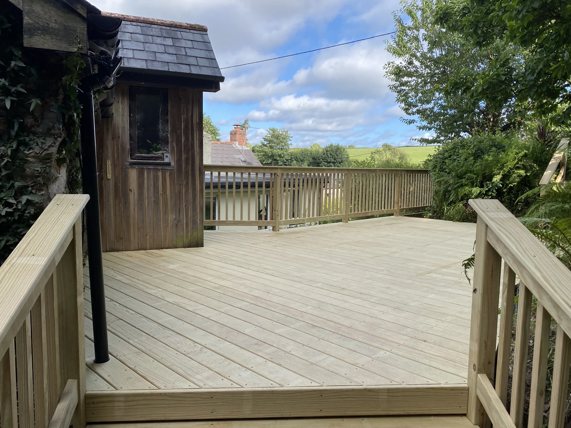 Oak framed garden cabin decking