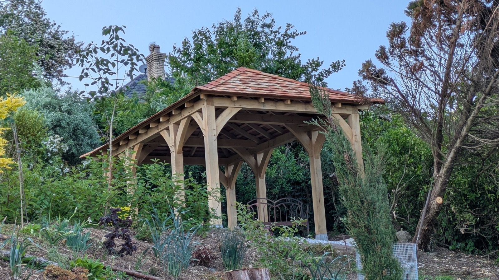 Oak framed garden gazebo cedar roof