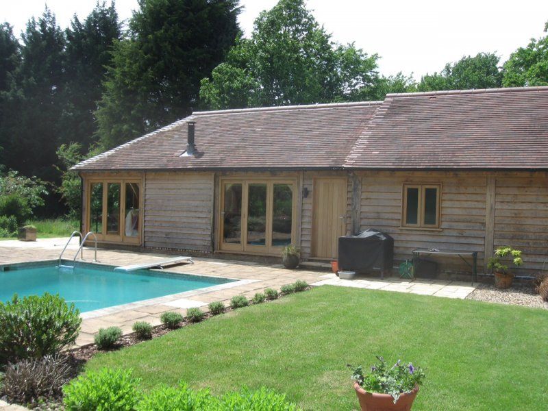 Oak framed garden room poolside