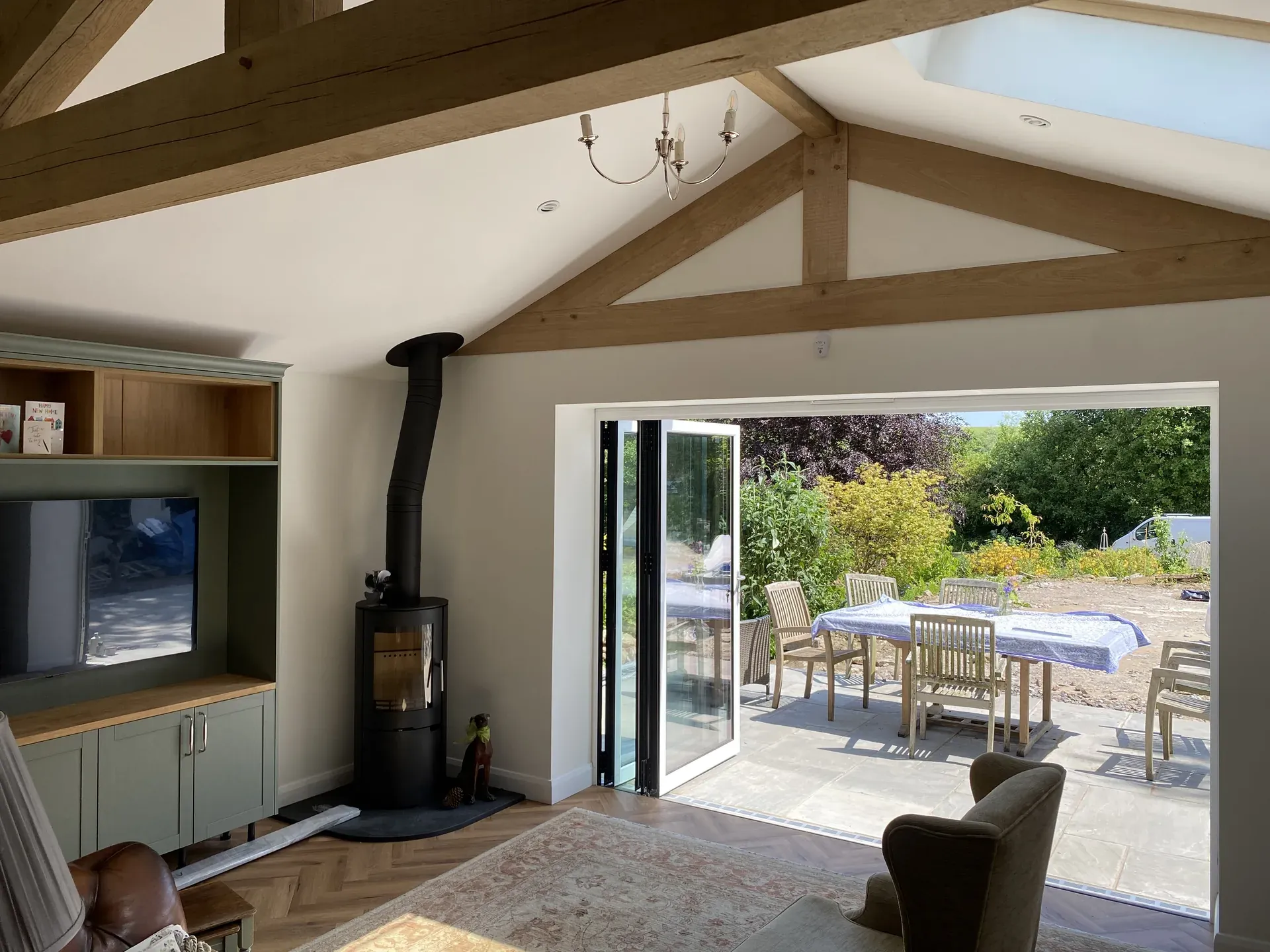Oak framed garden room woodburner