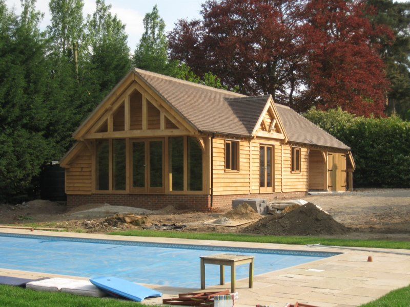 Oak framed poolside garage