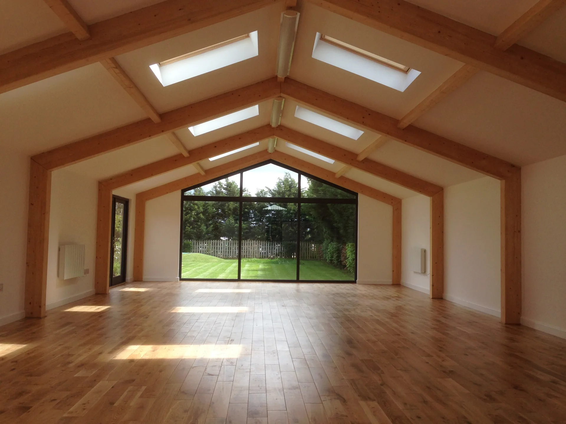 Oak framed vaulted room rooflights
