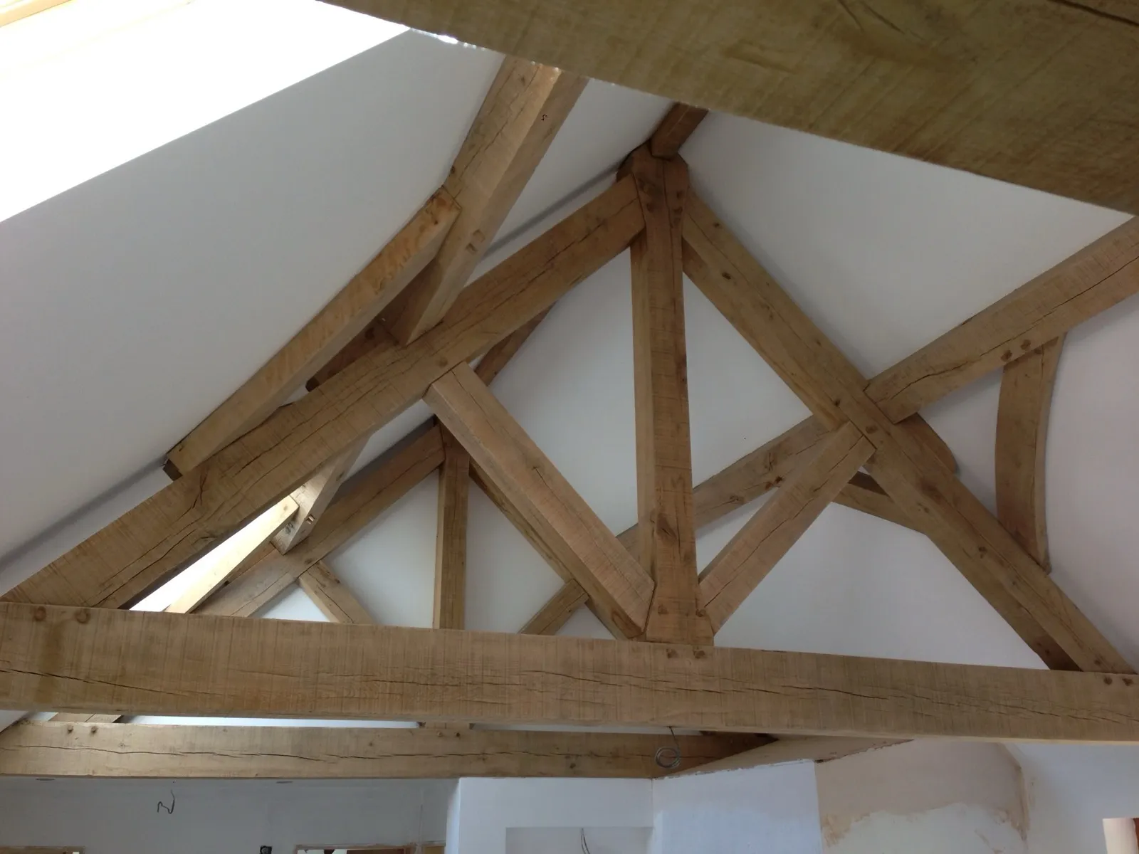 Oak framed vaulted trusses interior