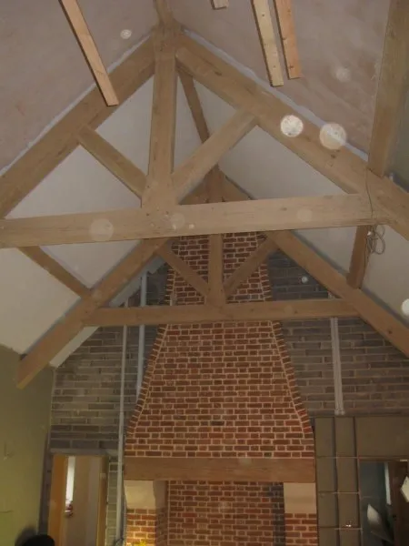 Oak roof truss brick gable