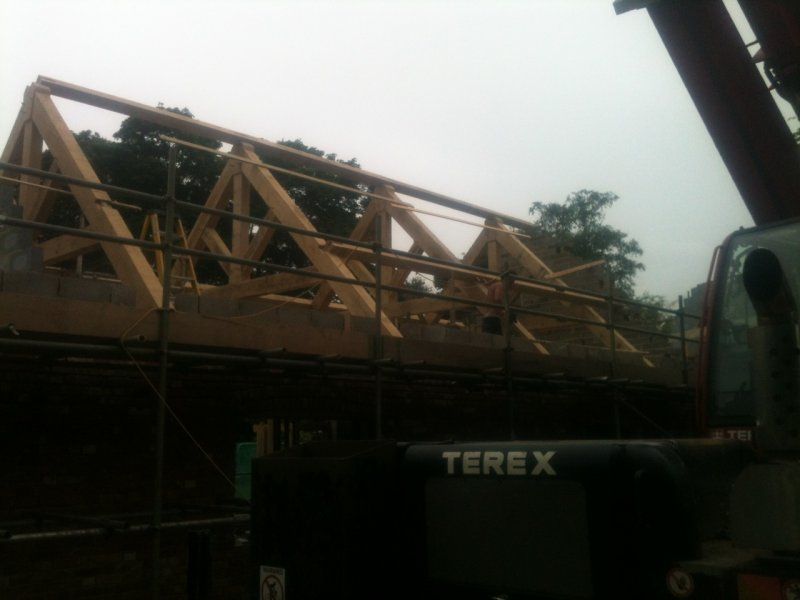 Oak roof trusses dusk