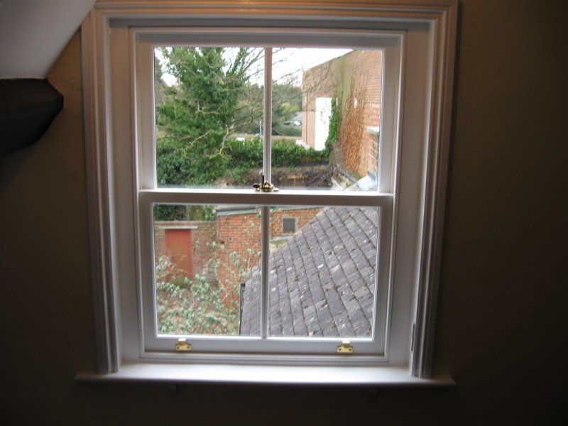 White timber sash window