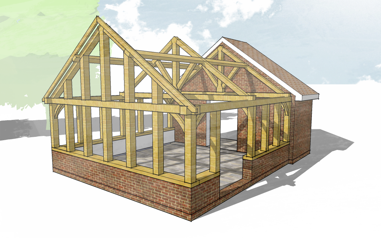 Concept drawing of an oak framed garage produced by our free design service